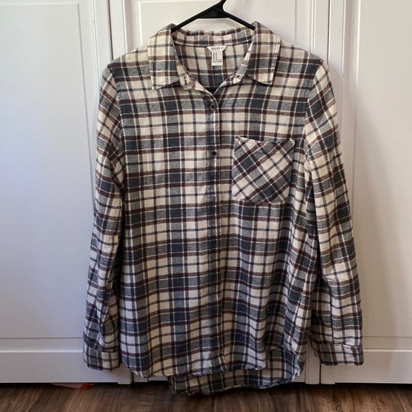forever 21 neutral fall flannel button down shirt. size Medium - Picture 1 of 1